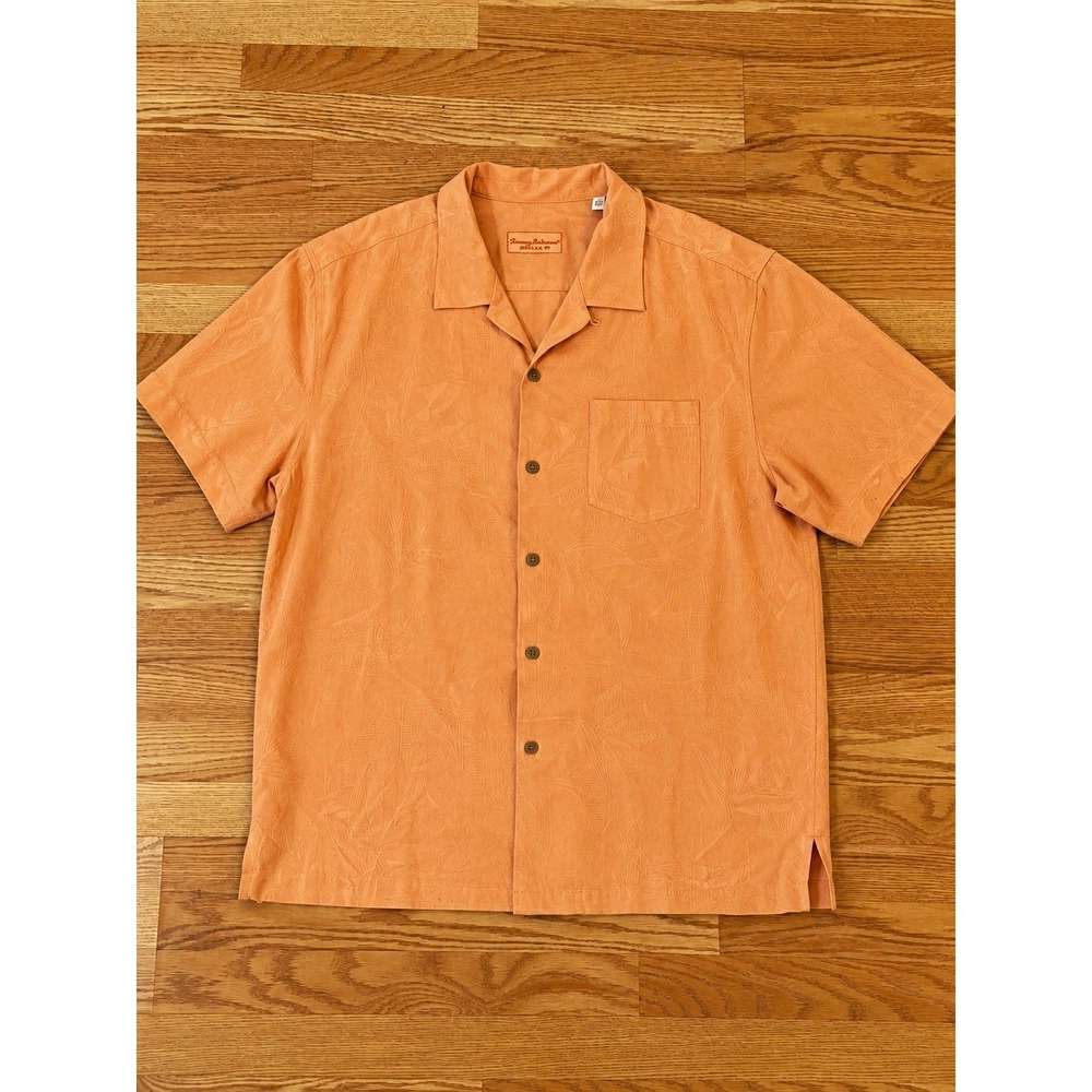 Tommy Bahama Shirt Mens XL 100% Silk Camp Hawaiian Floral Jacquard Orange